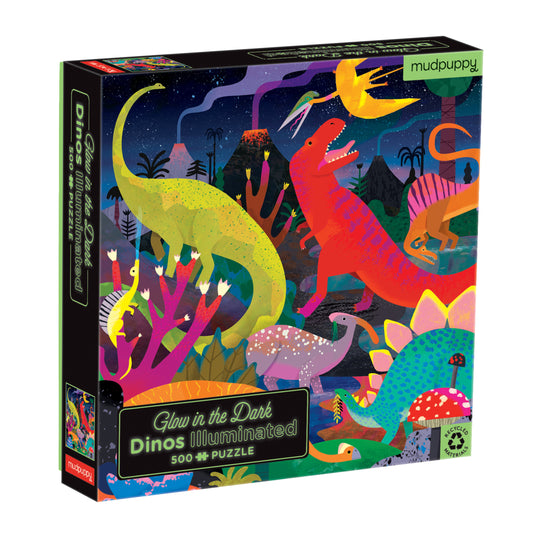 MUDPUPPY Dinosaurs Illuminated 500 Piece Glow in the Dark Family Puzzle