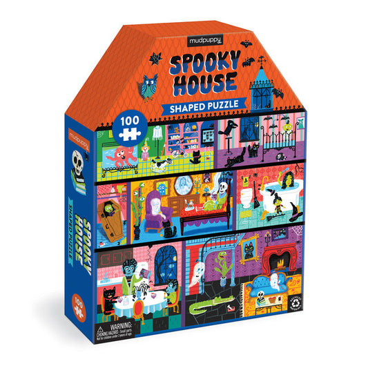 MUDPUPPY Spooky House 100 Pc House-Shaped Puzzle