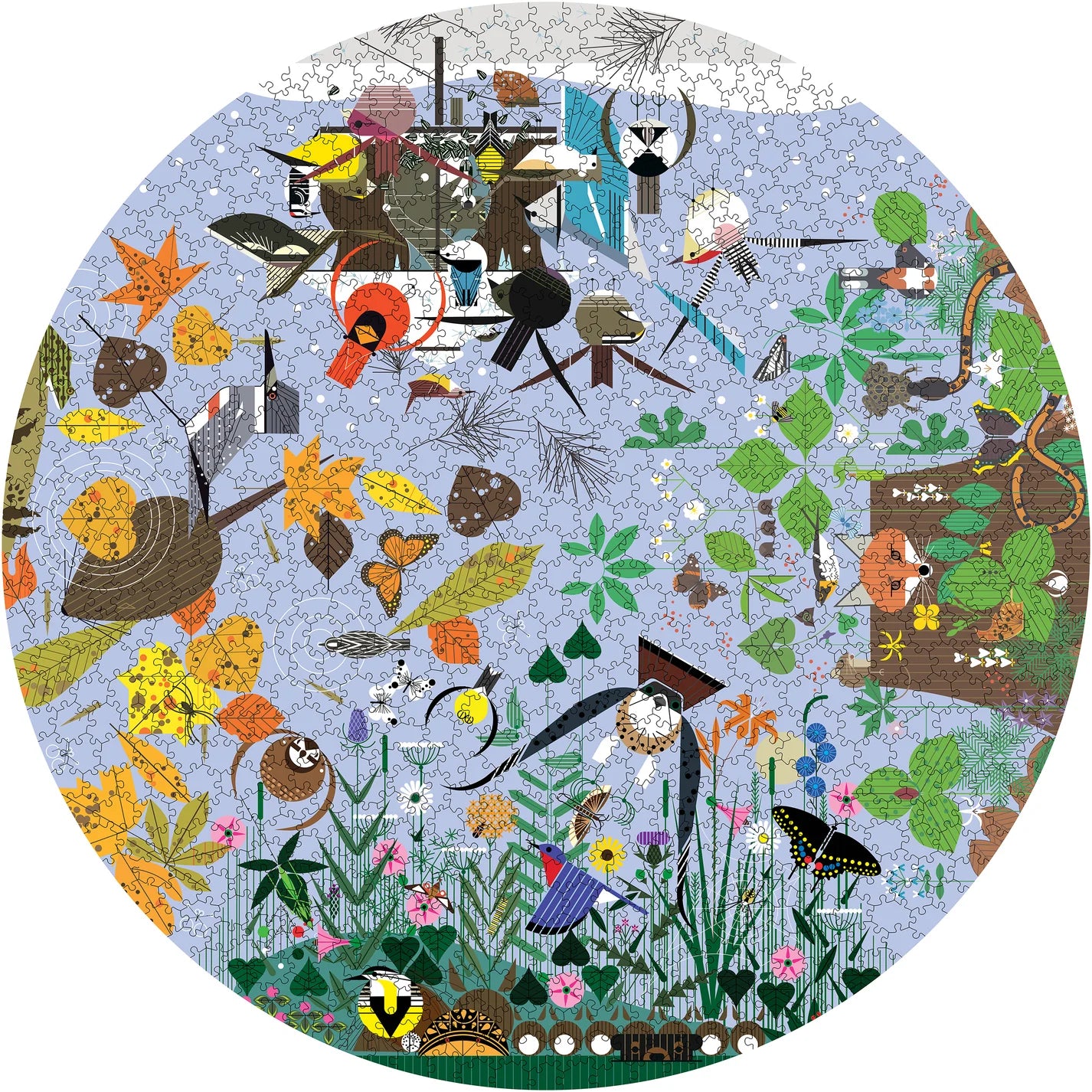 Pomegranate, Charley Harper: Seasons 1000-Piece Circular Jigsaw Puzzle