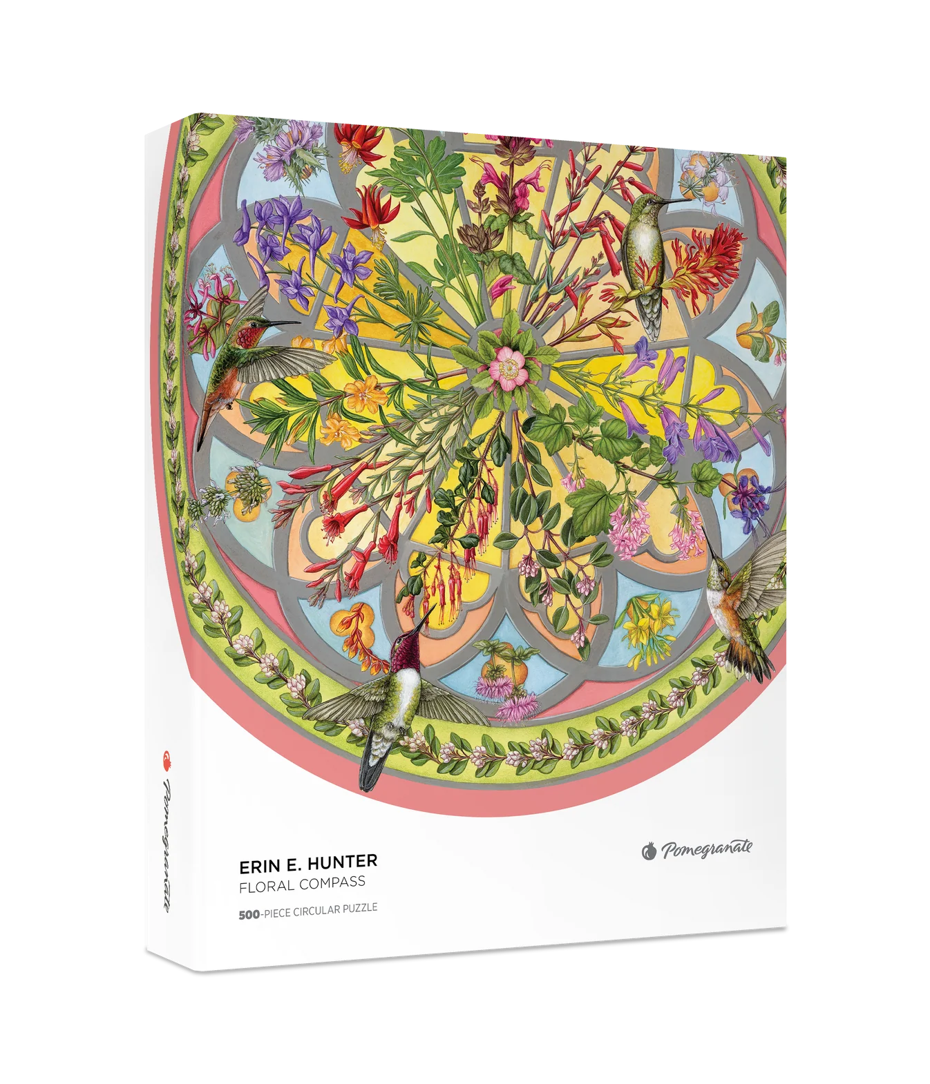 Pomegranate, Erin E. Hunter: Floral Compass 500-Piece Circular Jigsaw Puzzle