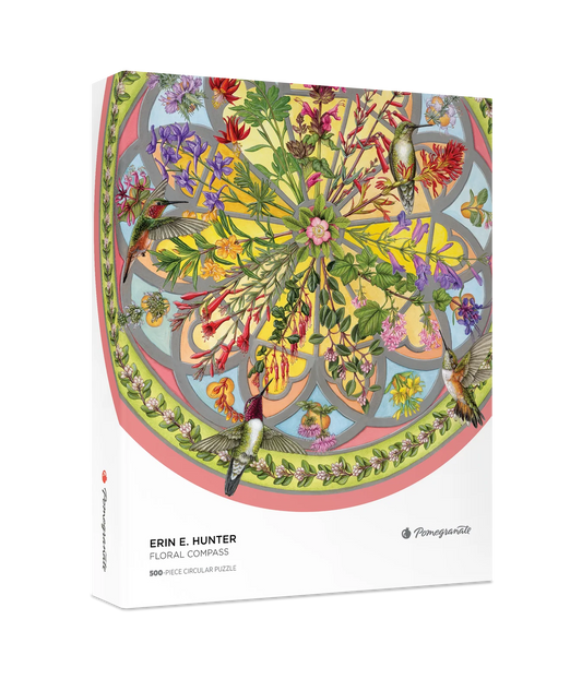 Pomegranate, Erin E. Hunter: Floral Compass 500-Piece Circular Jigsaw Puzzle