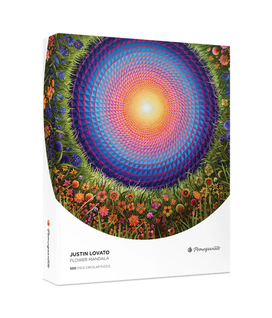Pomegranate, Justin Lovato: Flower Mandala 500-Piece Circular Jigsaw Puzzle