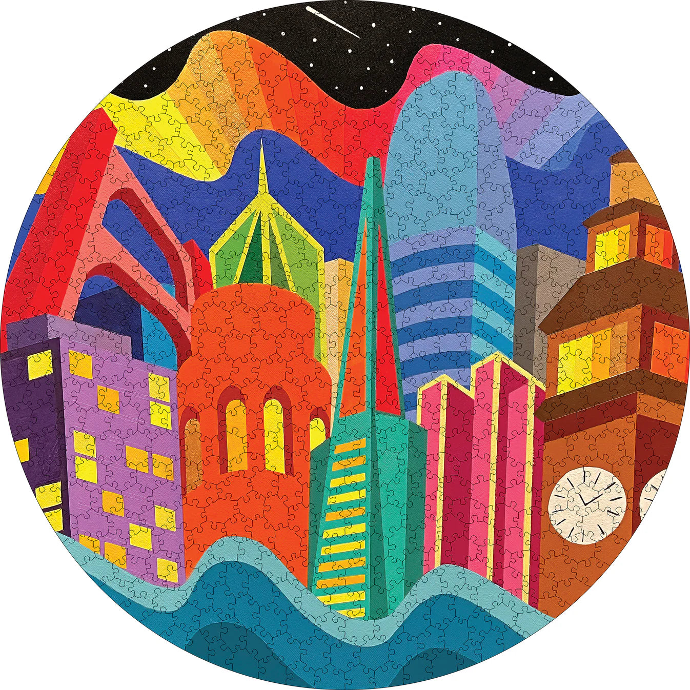 Pomegranate, Jordan Herren: City Vibes 500-Piece Circular Jigsaw Puzzle