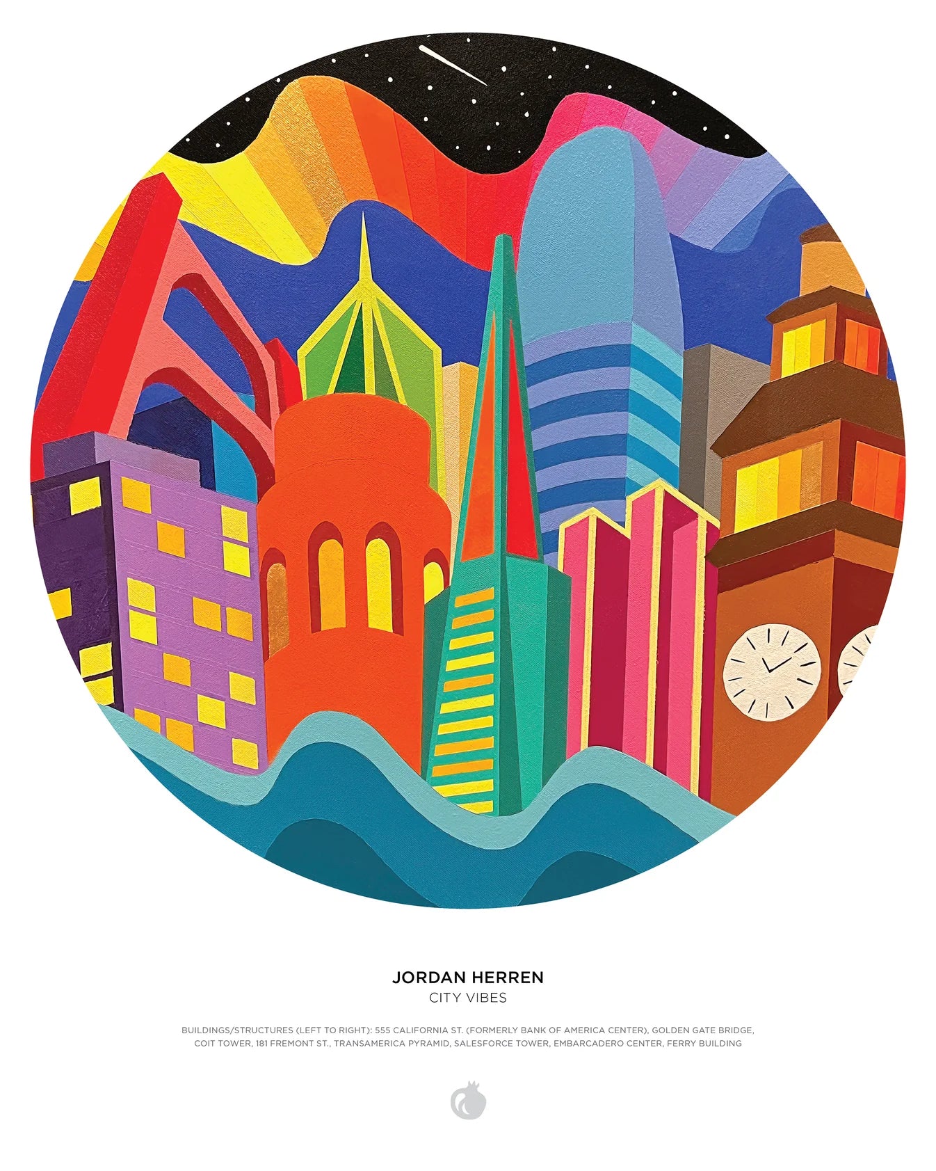 Pomegranate, Jordan Herren: City Vibes 500-Piece Circular Jigsaw Puzzle