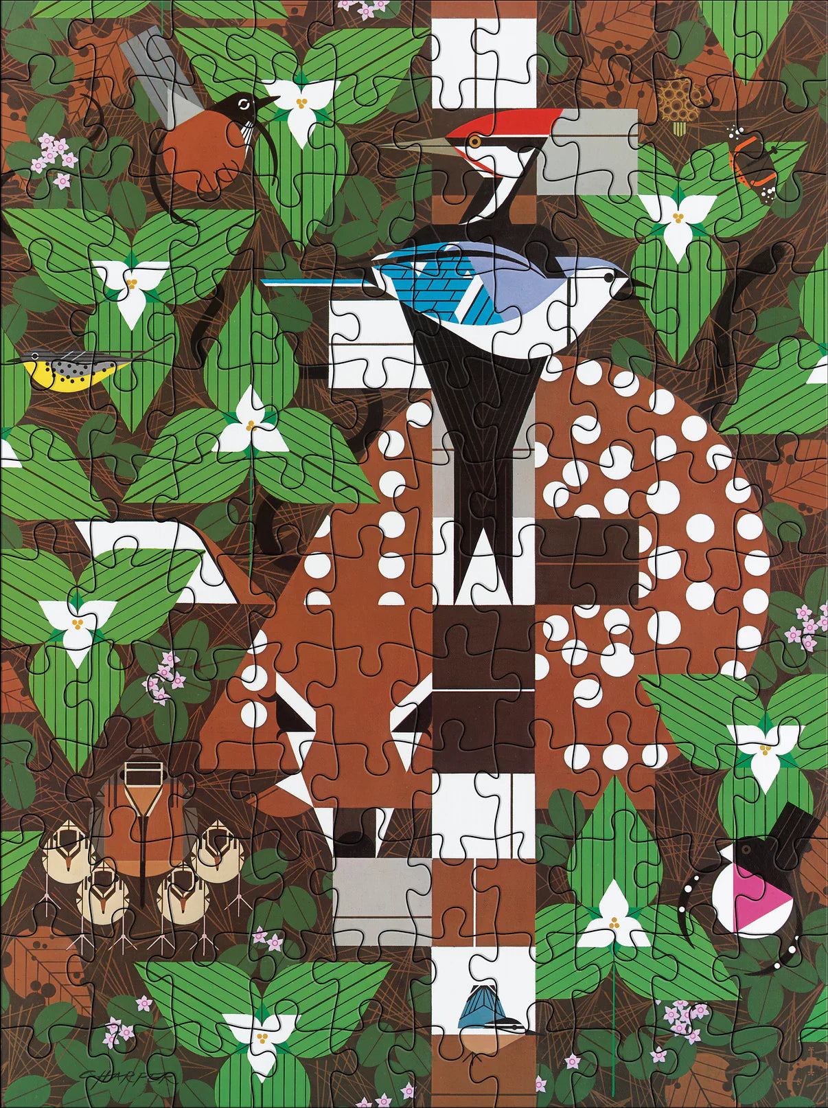 Pomegranate, Charley Harper 120-Piece Double-Sided Jigsaw Puzzle Set