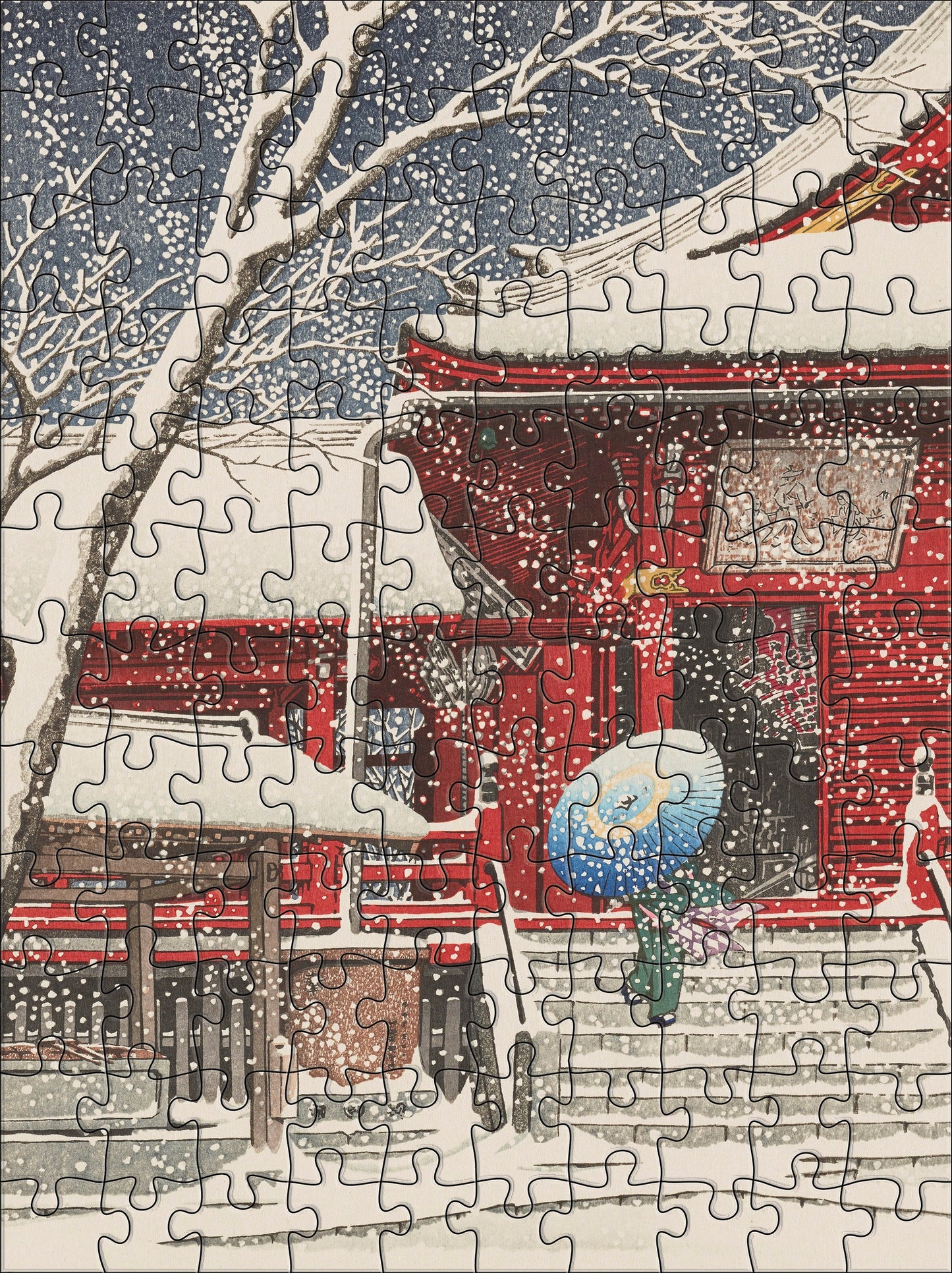 Pomegranate, Kawase Hasui: Snowfall 120-Piece Double-Sided Jigsaw Puzzle Set