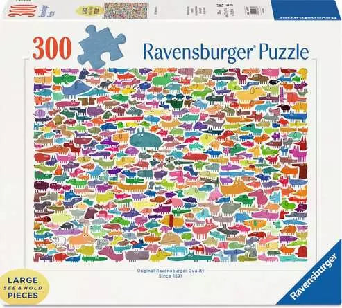 RAVENSBURGER 387 Dogs & One Cat 300 Pc Puzzle LF