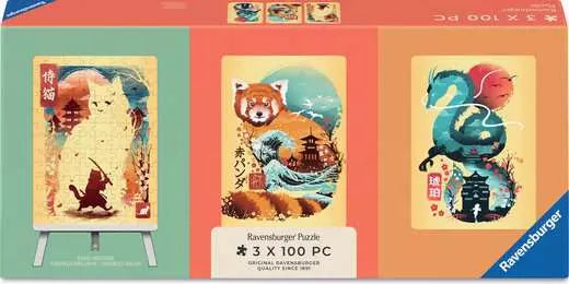 RAVENSBURGER Cat Warrior, Red Panda & Dragon 3x100pc Mini Puzzl