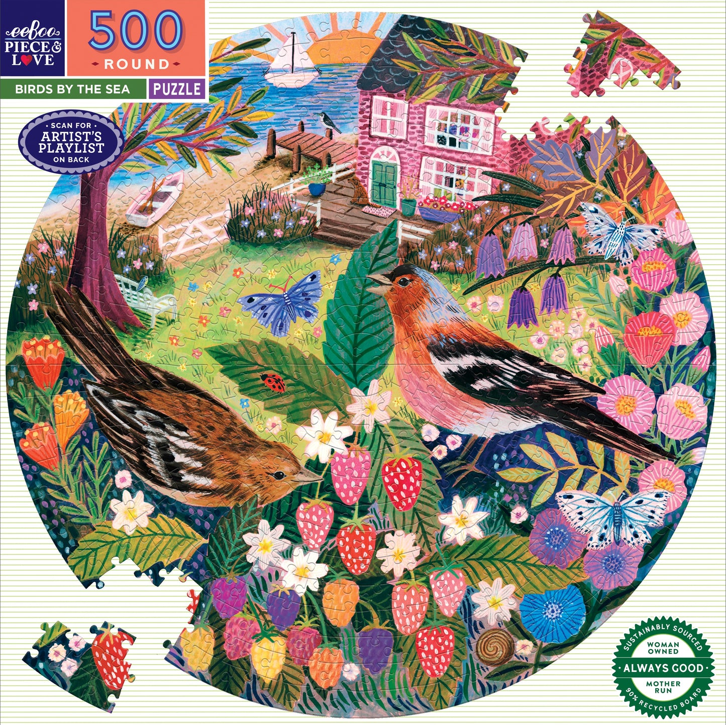 eeBoo Birds by the Sea 500 Piece Round Puzzle