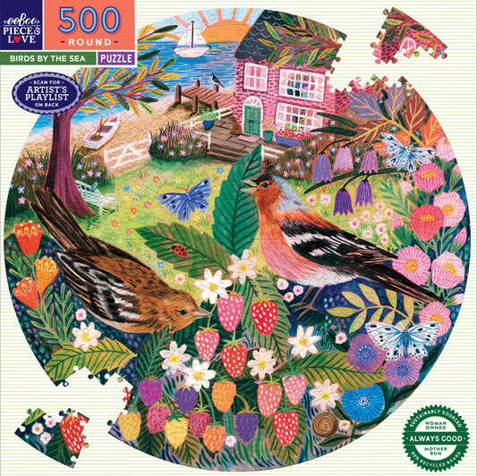 eeBoo Birds by the Sea 500 Piece Round Puzzle