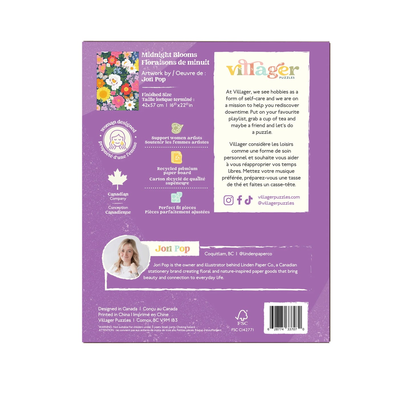 VILLAGER Midnight Blooms | 500-Piece Puzzle for Adults | Designed in Canada by Jori Pop