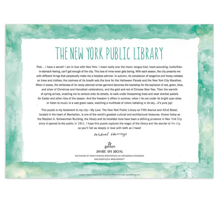 GALISON Michael Storrings New York Public Library 1000 Pc Puzzle