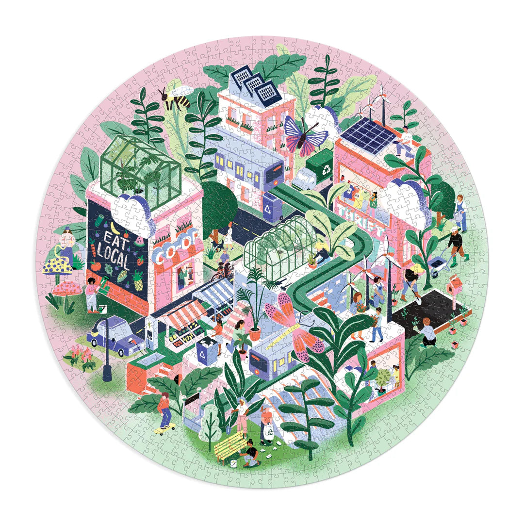 GALISON Green City 1000 Piece Round Puzzle