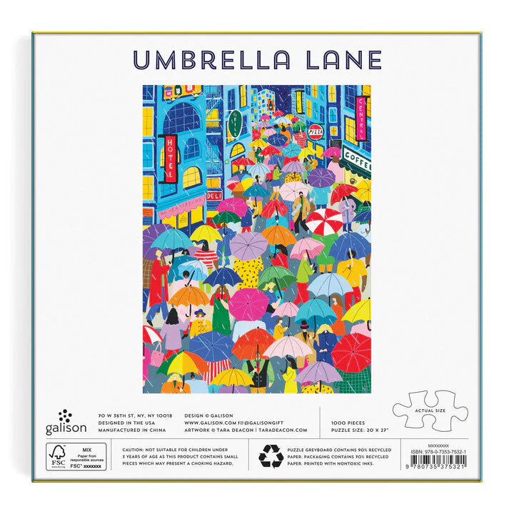 GALISON Umbrella Lane 1000 Piece Puzzle in Square Box